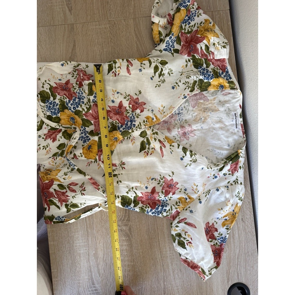 Reformation Weiss Linen Floral Wrap Dress in Chantilly Sz L NWOT - Picture 8 of 8